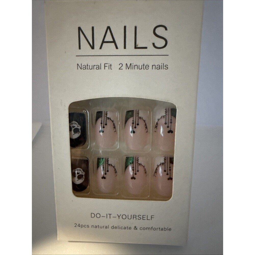 Halloween Themed Press On Nails Pink And Black
